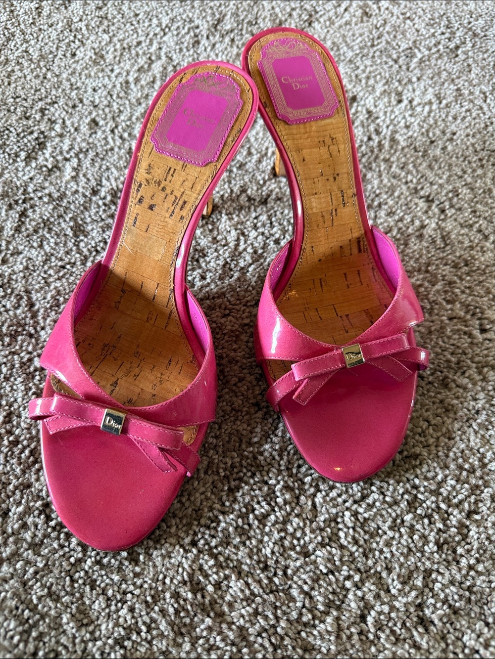 Dior Hot Pink Patent Leather Bow Slide Mules